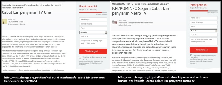 petisi, metro tv, tv one